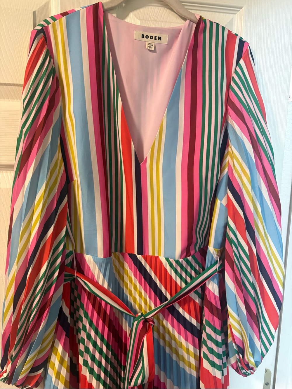 Boden Multicolor Striped V-Neck Long Sleeve Tie-Waist Dress